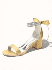 economico sposa-sandali da donna con tacco a blocco color argento, scarpe da sposa aperte con cinturino alla caviglia in cristallo per matrimoni in chiesa