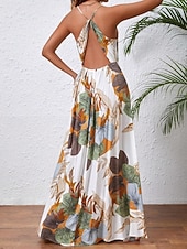 tanie Sukienki kwiatowe na co dzień-Damskie Sukienka maxi Codzienne sukienki Sukienka w kwiatki Sukienka na ramiączkach Elegancja Moda Nowoczesny Na zewnątrz Urlop Wyjściowe Regularny Kwiaty Bez rękawów W serek Biały Lato Wiosna