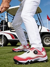 cheap Men's Golf Shoes-Men's Red and White Golf Shoes with Shock Absorption, Comfortable Footwear for Golf &amp; Active Lifestyles