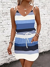 economico Abiti a Strisce e Geometrici-Per donna Mini Abito Tubino Abito Estivo Abito Sottoveste Casual Quotidiano Vestibilità regolare A righe Senza Maniche Scollo a V Blu Rosso Blu reale Viola Estate