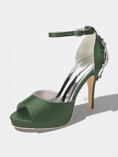 preiswerte Braut-Elegante Brautsandalen aus elfenbeinfarbenem Satin mit Knöchelriemen und Kristallverzierung an der Ferse – perfekt für eine Hochzeit in der Stadt.