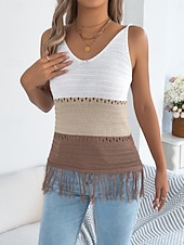 זול מיכל פשוט-בגדי ריקוד נשים טופים מארג מפוצלים עליונית טנק טופ טי ניטים קולור בלוק אופנתי מסוגנן קלסי ללא שרוולים צווארון V חולצות רגילות יומי ליציאה סוף שבוע פול כתום חאקי קיץ אביב