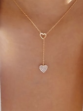 cheap Valentine's Day-Women's Heart Pendant Necklace, Gold Plated Alloy with Crystal Detailing, Perfect for Valentine's Day Gifts, Weddings &amp; Everyday Wear