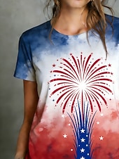  Giorno dell'Indipendenza Americana Per donna Maglietta Stampato Grafico Elegante Classico Casual Manica Corta Girocollo Top Regolari Quotidiano Sportivo Uscire Rosso Estate Primavera