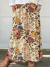 economico Gonne da Vacanza-gonna da vacanza da donna bohémien vintage casual maxi gonne a vita media stampa floreale anelastica quotidiana strada gialla estate