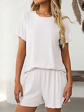 baratos Blusas femininas-Mulheres Conjuntos de shorts Bolero Top Manga Curta Decote Redondo Tecido Franzido Patchwork Elegante Moda Roupa de rua Casual Diário Ao ar livre Preto Branco Rosa Verão Normal
