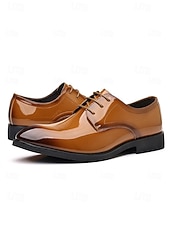 abordables Zapatos Derby-Zapatos de vestir de charol marrón brillante para hombre, elegantes zapatos formales para bodas, ideales para novios, padrinos de boda e invitados a la boda, cómodos y elegantes para ocasiones formales de boda.