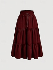 preiswerte Lässige Röcke-Damen Elegant Bohemien Lässig Maxi Mittlere Hüfthöhe Röcke Einfach Gerafft Kordelzug Geschichtet Mikroelastisch Täglich Straße Wein Marineblau Schwarz Rosa Sommer