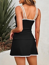 Χαμηλού Κόστους Τανκίνι-Γυναικεία Μαγιό τανκίνι 2 κομμάτι Φούστα Μαγιό Έλεγχος κοιλιάς Ψηλή Μέση Λεπτό Εξώπλατο Διακοπές Ρούχα παραλίας Συμπαγές Χρώμα Λαιμόκοψη U Αμάνικο Μαγιό