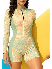 levne Rash guardy One Piece-Dámské Ochrana proti vyrážce Plavky Boyleg Květinový Zapni Vyjímatelné vycpávky Přední zip UV ochrana proti slunci UPF50+ Ultra lehký (UL) Dlouhý rukáv Plavky Ochrana proti vyrážce Surfování Plážov