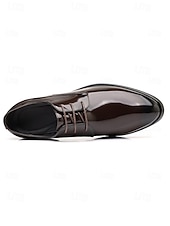 abordables Zapatos Derby-Zapatos de vestir de charol marrón brillante para hombre, elegantes zapatos formales para bodas, ideales para novios, padrinos de boda e invitados a la boda, cómodos y elegantes para ocasiones formales de boda.