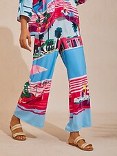 Недорогие женские брюки-летние шелковые атласные брюки Santorini с широкими штанинами