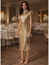 رخيصةأون فساتين متنوعة-عامودي طول الساق فساتين متنوعه حزب فساتين أنيق التألق منمق كم قصير رقبة عالية حفلة ليلية زفاف مترتر سترتش مع تفاصيل كريستال