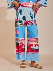 Недорогие женские брюки-летние шелковые атласные брюки Santorini с широкими штанинами