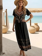  Naisten Midimekko Kesämekko A linjainen mekko Loma Vapaa-aika Boheemi Perhonen Hiekkaranta Normaali Kuvitettu Tribaali Lyhythihainen Pyöreäkauluksinen Sininen Vaalean sininen Musta kulta Musta Kes