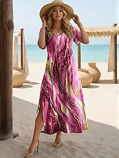 Недорогие Искусство и Дизайн Платья-Жен. Платье средней длины Сарафан Платье A-силуэта Отпуск На каждый день Пляжный стиль На выход Стандартный Омбре Графика Геометрический принт С короткими рукавами "Круглый вырез ""под горло"""