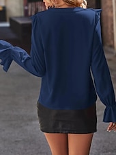 Χαμηλού Κόστους Απλές μπλούζες-Γυναικεία Πουκάμισο Μπλούζα Με Βολάν Σκέτο Κομψό Στυλάτο Μοντέρνα Μακρυμάνικο Λαιμόκοψη V Κανονικά μπλουζάκια Καθημερινά Αργίες Εξόδου Μαύρο Βαθυγάλαζο Πράσινο του τριφυλλιού Σομόν Ροζ Τριανταφυλλί