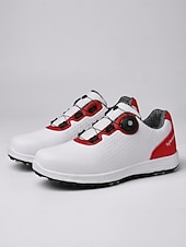 cheap Women's Golf Shoes-Women's White Red Golf Shoes – Lightweight Breathable Spiked Golf Sneakers for Women, Stable Cushioning for Golf Course, Training, Walking &amp; Daily Wear