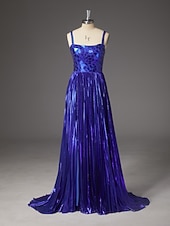 economico Abiti da Sera a Linea A-Linea ad A Strascico a Terra Abito da invitata a nozze Abito Formale Abito da sera Abito da Sera Elegante Scintillante Stile Celebrità Senza Maniche Spalline sottili Festa serale Matrimonio con