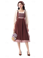  250e jubileum VS 19e eeuw jaren 1800 Prairiejurk Bonnet en schortset Lange Mouwen Pionier Meisje Koloniaal Pionier Onafhankelijkheidsoorlog Kostuum Dames Halloween Carnaval 4 juli Volwassenen Kleding