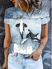 abordables Camiseta de Animales-Mujer Camiseta Estampado Graphic Animal Vintage Elegante Clásico Manga Corta Cuello Barco Tops regulares Diario Fin de semana Azul Piscina Blanco Rosa Verano Primavera