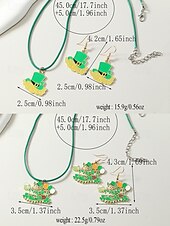 olcso kiegészítők-Női ötvözet anyagból készült Szent Patrik-napi nyaklánc és fülbevaló szett lóhere, kalap és lóhere mintákkal, tökéletes Szent Patrik-napra, mindennapi viseletre és ünnepi alkalmakra.
