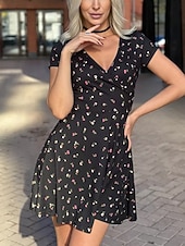 economico Abiti floreali-Per donna Abito maxi Abito a trapezio Vacanza Casual All'aperto Uscire Vestibilità regolare Floreale Grafico Manica Corta Scollo a V Nero Bianco Marrone Verde Estate Primavera