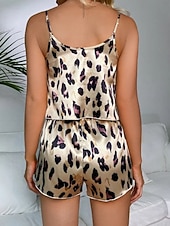 economico Pigiama e lounge da donna-Per donna Pigiama Abbigliamento da Casa Moda Casual Comfort Grafico Animale Leopardo Arricciato Elastico in vita Senza schiena Top con spalline Shorts Quotidiano Casa Vacanza Senza Maniche Scollo a V