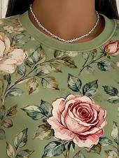 voordelige Bloemen Hoodies-Dames Trui-sweatshirt Bloemig Casual Lange mouw Strakke ronde hals Normale tops Casual Straat Dagelijks gebruik Blozend Roze Groen Lente Herfst Winter