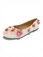 preiswerte Braut-Elfenbeinfarbene, geblümte Damen-Ballerinas mit Knöchelriemen, romantische Brautschuhe für eine Gartenhochzeit im Freien