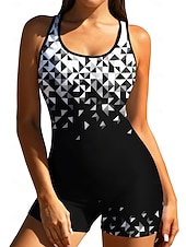 preiswerte One Pieces Rash Guards-Damen Standard Anti UV Shirt Einteiliger Surfanzug Badeanzug Geometrisch Farbblockierung mit integriertem BH Boyleg Kurzes Bein UV Schutz Elastisch Ärmellos Surfen Schnorcheln Wassersport Sommer