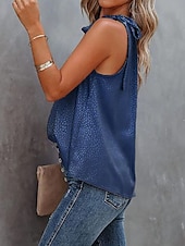 abordables Blusas Sencillas-Mujer Blusa Camisa sin mangas Lazo Leopardo Elegante Casual Sin Mangas Cuello halter Tops regulares Diario Festivos Ropa de playa Negro Blanco Rosa Azul Marino Verde Trébol Verano Primavera