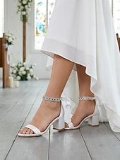 economico sposa-sandali da donna con tacco a blocco color argento, scarpe da sposa aperte con cinturino alla caviglia in cristallo per matrimoni in chiesa