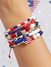 Недорогие Аксессуары-Юбилейный комплект многослойных браслетов для женщин к 250-летию США - сплавной материал с различными подвесками идеально подходит для Дня независимости и празднования в США