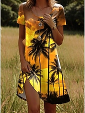ieftine Rochii boho-Pentru femei Rochie Mini Rochii Tricou Rochie A line Rochie de vară Casual Zilnic Fit regulat Floral Grafic Manșon scurt Crewneck Albastru piscină Galben Portocaliu Trifoi Vară Primăvară