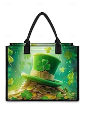  حقيبة تسوق نسائية ليوم القديس باتريك - أنماط متعددة، سعة كبيرة، مصنوعة من البوليستر المطبوع، مثالية للاحتفالات.