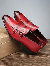 preiswerte Slipper-Rote Herren-Monk-Strap-Schuhe aus Kunstleder – elegante und stilvolle Schuhe für Hochzeiten und besondere Anlässe