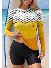 Недорогие Серфинг Танкини и Бикини-Жен. Рашгард Купальники танкини Костюм для серфинга Геометрический принт Блокировка цвета 2 предм Съёмные вставки Бойлег УФ-защита от солнца UPF50+ Эластичный Длинный рукав Купальники Рашгард