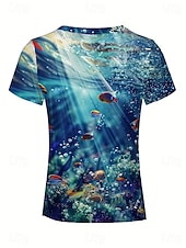 abordables Camiseta de Arte &amp; Diseño-Mujer Camiseta Estampado Oceano Vintage Elegante Casual Manga Corta Cuello Barco Tops regulares Diario Azul Piscina Rosa Azul claro Verano Primavera