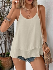 billige Enkel tank-Dame Singleter Drapering عادي Mote Moderne Fritid Ermeløs Crew-hals Vanlige topper Daglig Helg Svart Lilla Oransje Grønn Beige Sommer Vår