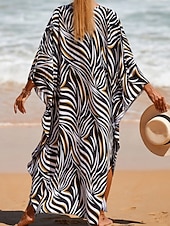 tanie Sukienki w paski i geometryczne-Damskie Sukienka maxi sukienka plażowa Codzienne sukienki Sukienka Boho Cover Up Elegancja Moda Nowoczesny Na zewnątrz Plaża Urlop Luźna Prążki Krótki rękaw W serek Niebieski Czarny Biały Rumiany róż