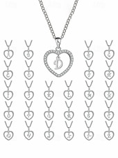 billige Valentinsdag-hjerteformet anhengskjede for kvinner – legeringsmateriale, 26 alfabetstiler, strass-aksenter – perfekt valentinsdagsgave