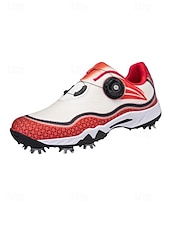 cheap Men's Golf Shoes-Men's Red and White Golf Shoes with Shock Absorption, Comfortable Footwear for Golf &amp; Active Lifestyles