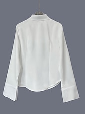 baratos Blusas Simples-Mulheres Saia camisa de botão Blusa Bordado Botões Côr Sólida Elegante à moda Casual Manga Longa Aberto para a Lateral Tops regulares Diário Trabalho Feriado Branco Verão Primavera Outono
