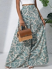 preiswerte weites Bein und hohe Taille-Damen Weite Hosenbeine Chinos Palazzo-Hose Urlaub Streetwear Basic Volle Länge Mittlere Taillenlinie Blumen Tropisch Elastischer Bund Drucken Bequem Unelastisch Täglich Outdoor Straße Blau Marineblau