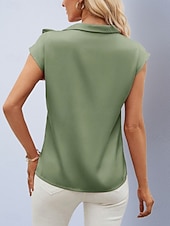 billiga Kostymblusar-Dam Skjorta Satinskjorta Blus Slät Stylish Grundläggande Klassisk Kortärmad Knyt hals Vanliga toppar Dagligen Helgdag Utekväll Gul Ljusgrön Orange Grön Sommar Vår