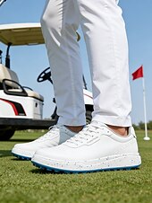 voordelige Heren Golf Schoenen-Witte golfschoenen voor heren zonder spikes, ademend bovenwerk, stabiele gripzool, minimalistische sportstijl voor golfbanen en casual gebruik.