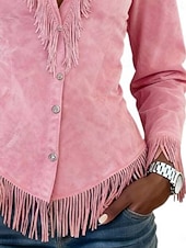 ieftine Bluze și cămăși-Pentru femei Cămașă Bluză Peteci Nasturi Franjuri Simplu Stilat occidental Modern Manșon Lung Guler Cămașă Topuri obișnuite Zilnic Concediu Ieșire Roz Îmbujorat Vară Primăvară