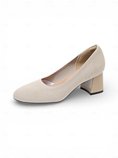 abordables Zapatos de salón de tacón ancho-Zapatos de tacón de bloque con puntera de punto en beige y negro para mujer: cómodos zapatos sin cordones transpirables para desplazamientos diarios de negocios y trabajo de oficina. &amp;damas