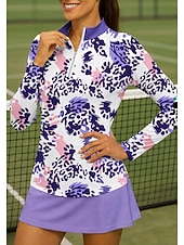 abordables Camisa de Mujer-Women's Animal Leopard Sport Shirt Golf Polo Shirt Tennis Shirt Tennis Top Long Sleeve Zipper Floral UPF50+ UV Resistant High Elasticity Moisture Wicking Breathable Tennis Golf Pickleball Stand